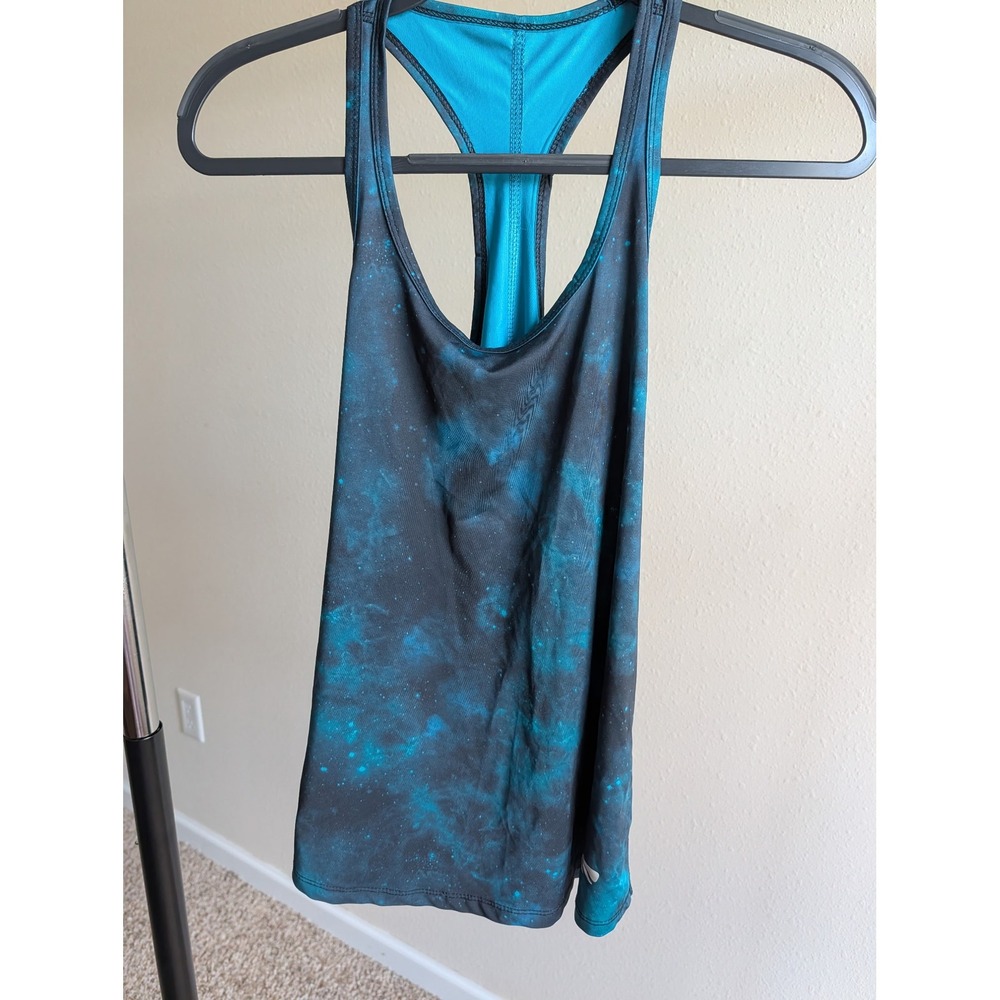 Marika Tek Dry-Wik Galaxy Print Racerback Tank Top Teal Black Womens Small